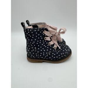 Cat & Jack Toddler Girls Navy Polka Dot Combat Boots Size 6